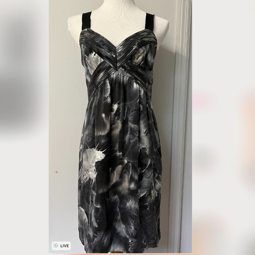 Banana Republic silk lined dress, black and white die type/ paint splash design